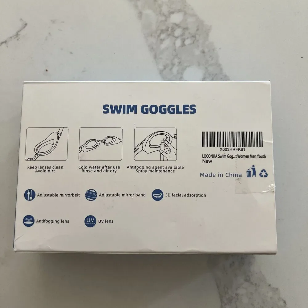 Laconha Swim Goggles Adjustable Anti Leak Anti Fog UV lens Unisex New In Box
